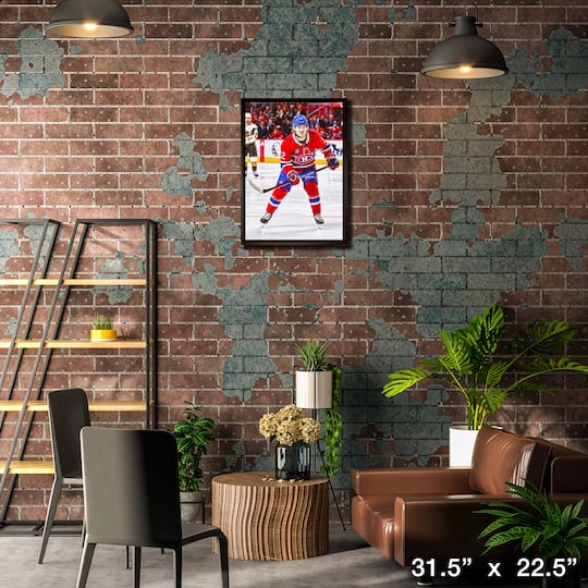 Cole Caufield Framed 20" x 29" Canvas Canadiens Action-H 31.5" x 22.5"